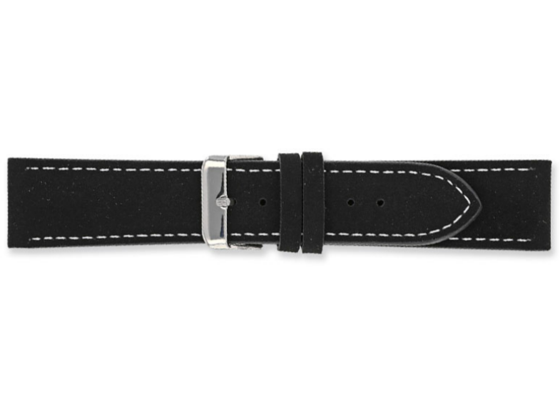 Uhrenarmbänder aus Leder in Samtoptik, schwarz – Kontrastnähte