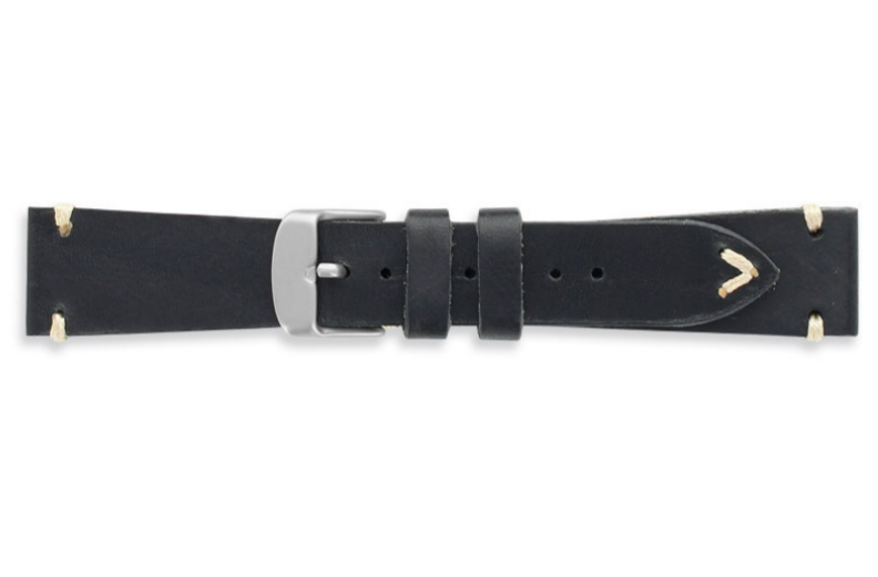 Bracelet montres cuir de bovin qualité supérieure,"Vintage" - Retro, coupé franc brut, noir