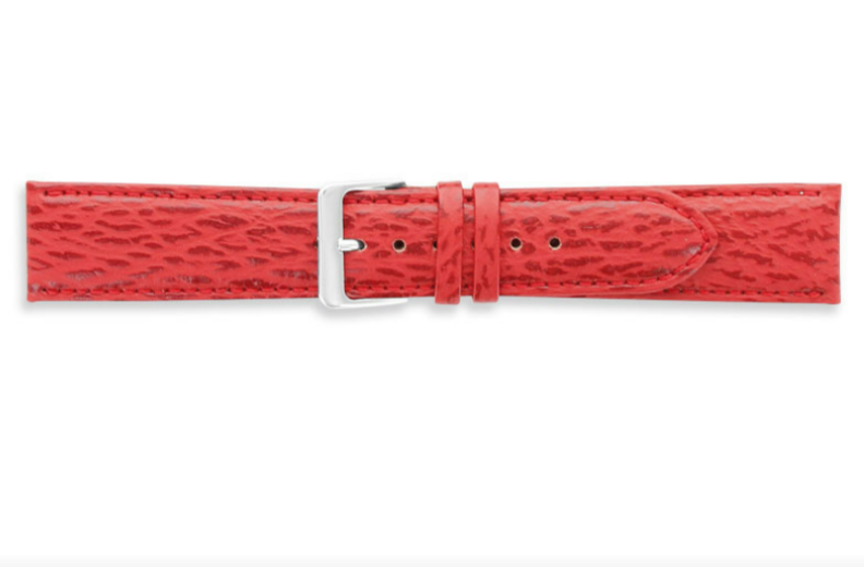 Bracelet montres cuir de requin pigmenté, couture ton sur ton, rouge