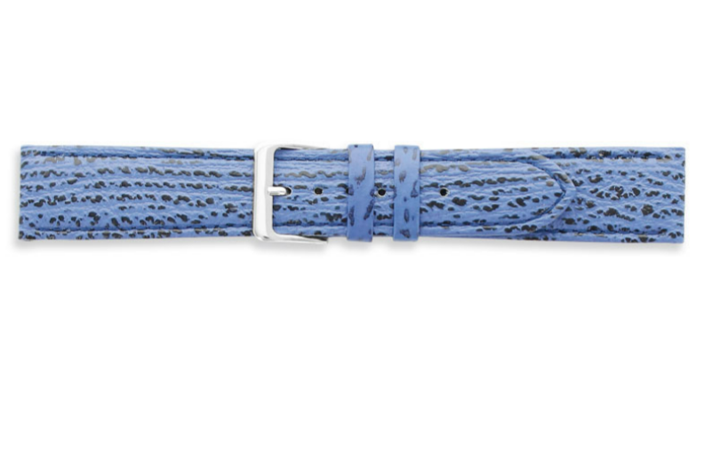 Bracelet montres cuir de requin pigmenté, couture ton sur ton, bleu