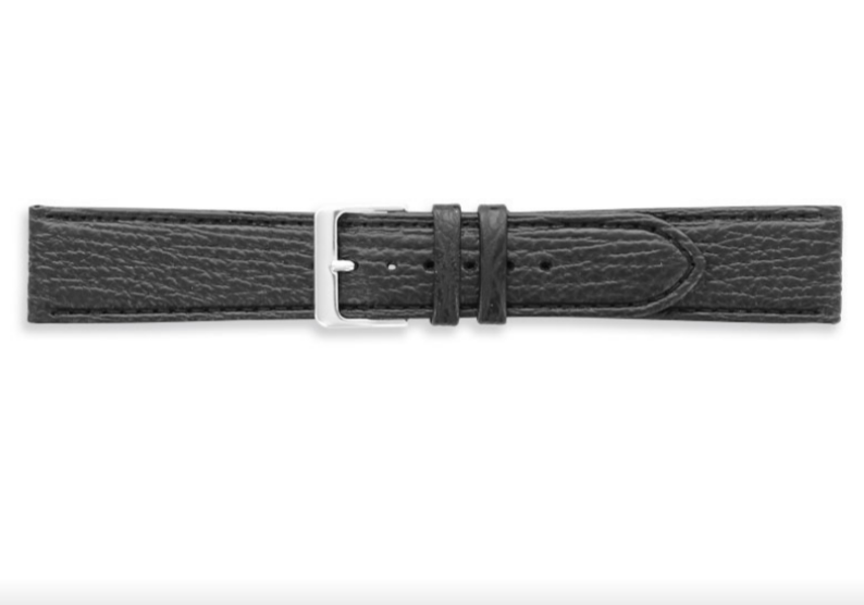 Bracelet montres cuir de requin pigmenté, couture ton sur ton, noir