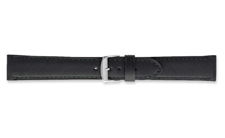 Bracelet montres cuir de vachette qualité supérieure, couture ton sur ton, noir