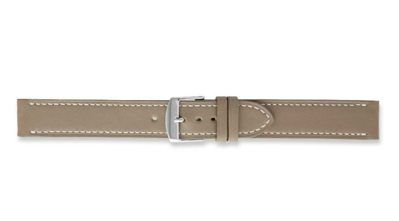 Superior quality cowhide leather watch strap, white contrasting stitching, khaki