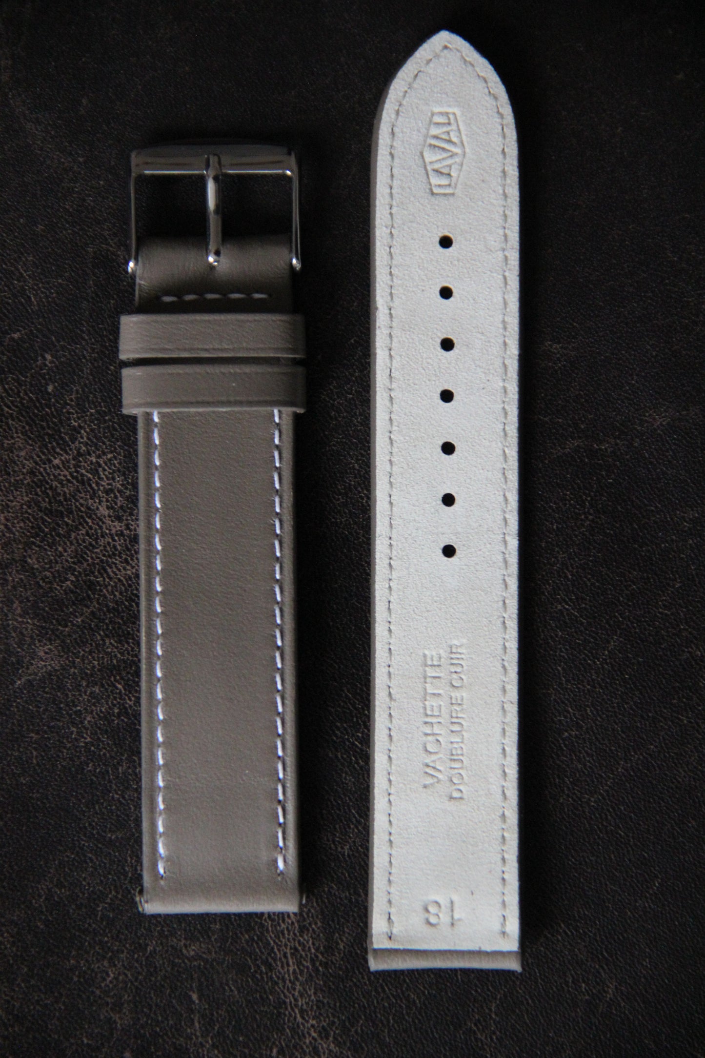 Superior quality cowhide leather watch strap, white contrasting stitching, khaki