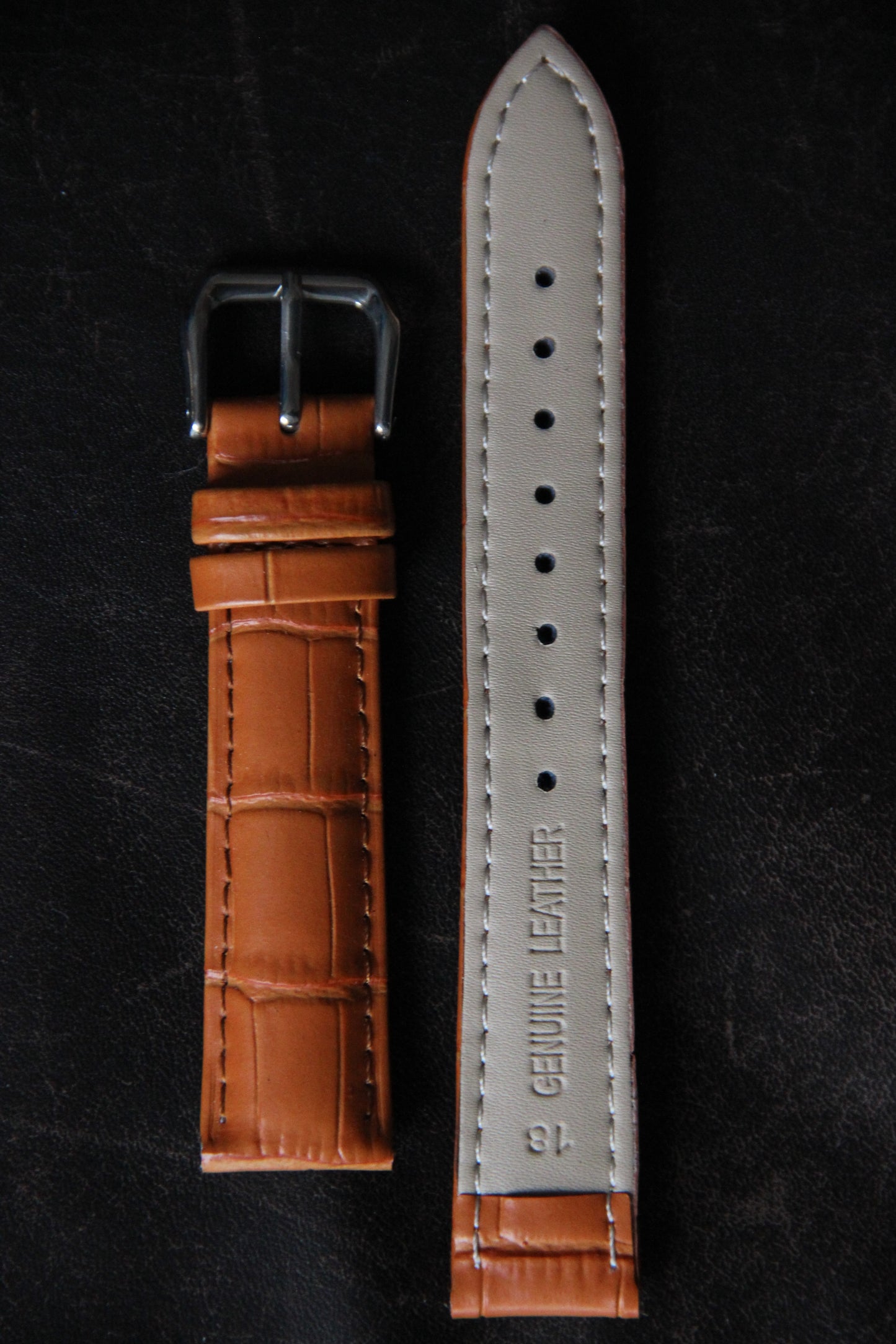 Bracelet cuir de Bovin effet crocodile Beige/Orange