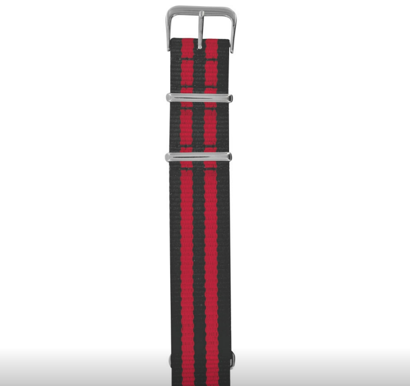 Bracelets montres nylon NATO rayures noires et rouges