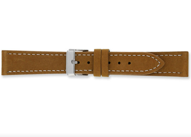 Velvet look leather watch straps, beige - Contrasting stitching