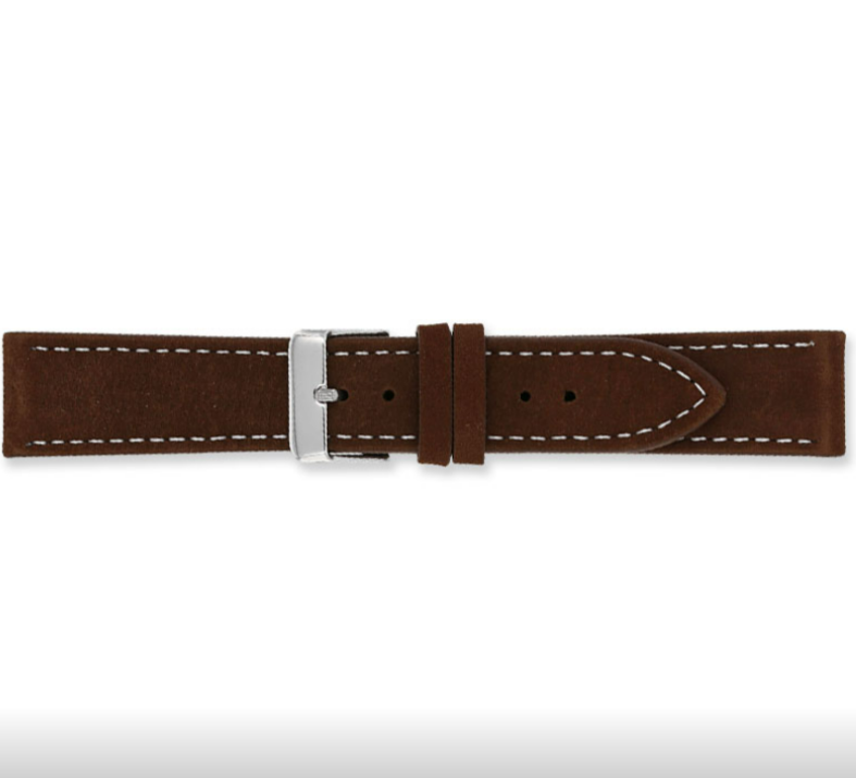 Velvet look leather watch straps, brown - Contrasting stitching