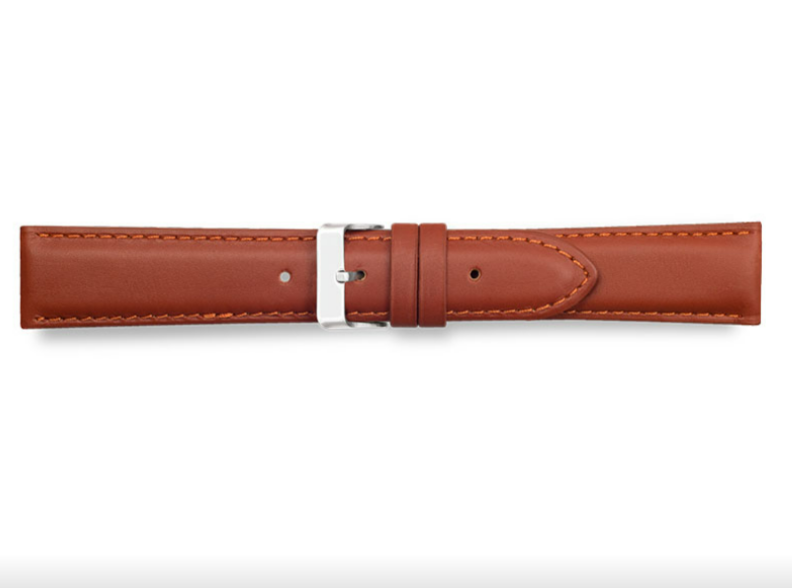 Cowhide leather watch straps, pigmented corrected flower, curved, cognac color