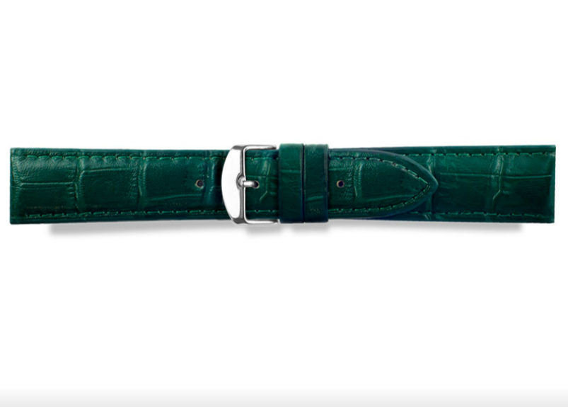 Bracelet de montres cuir de bovin, bombé, imitation alligator, vert