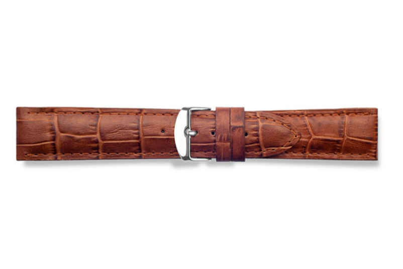 Cowhide leather watch strap, curved, imitation alligator, havana