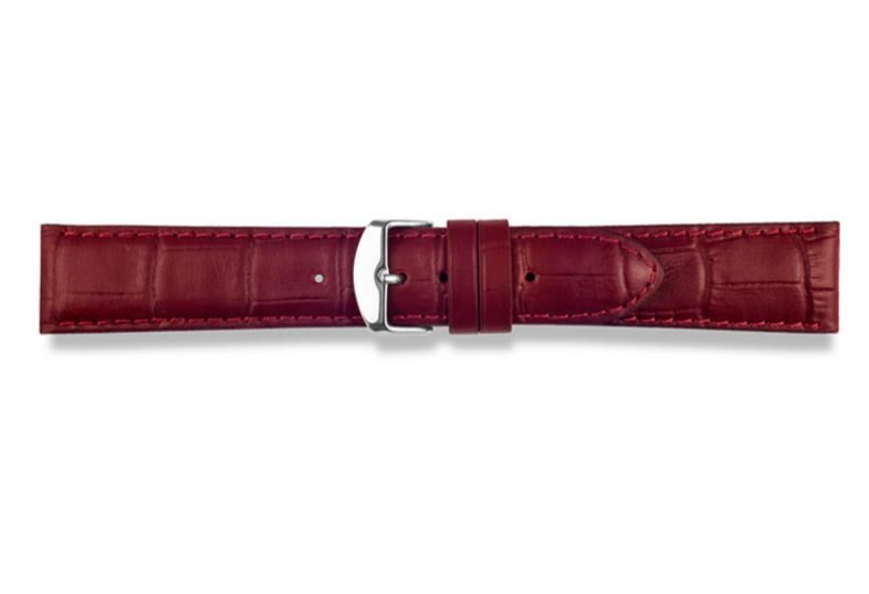 Cowhide leather watch strap, curved, imitation alligator, burgundy