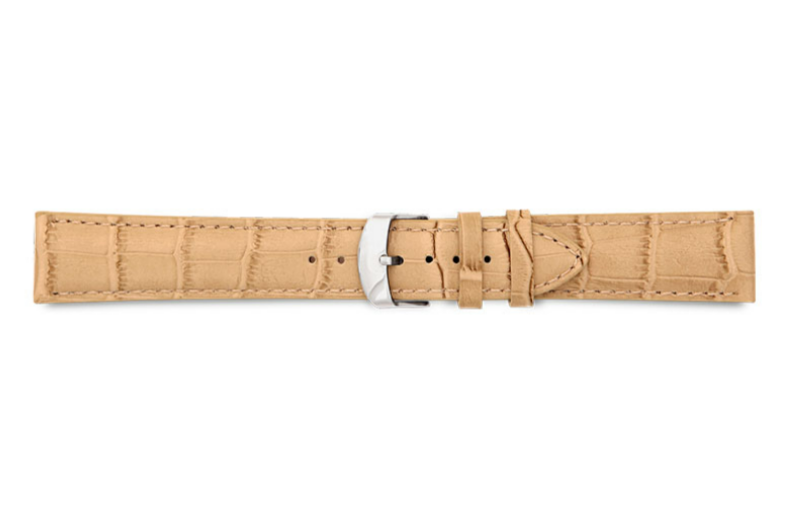 Cowhide leather watch strap, curved, imitation alligator, beige