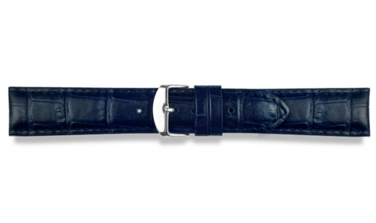 Cowhide leather watch strap, curved, imitation alligator, navy blue