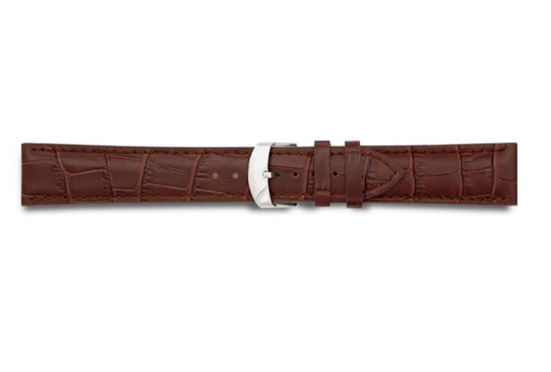 Cowhide leather watch strap, curved, imitation alligator, brown