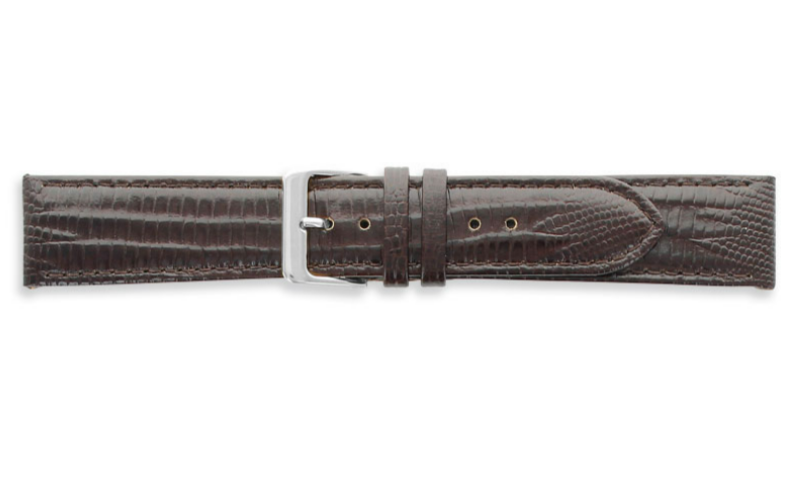 Premium quality cowhide leather watch strap, lizard imitation, dark brown