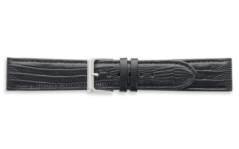 Premium quality cowhide leather watch strap, lizard imitation, black