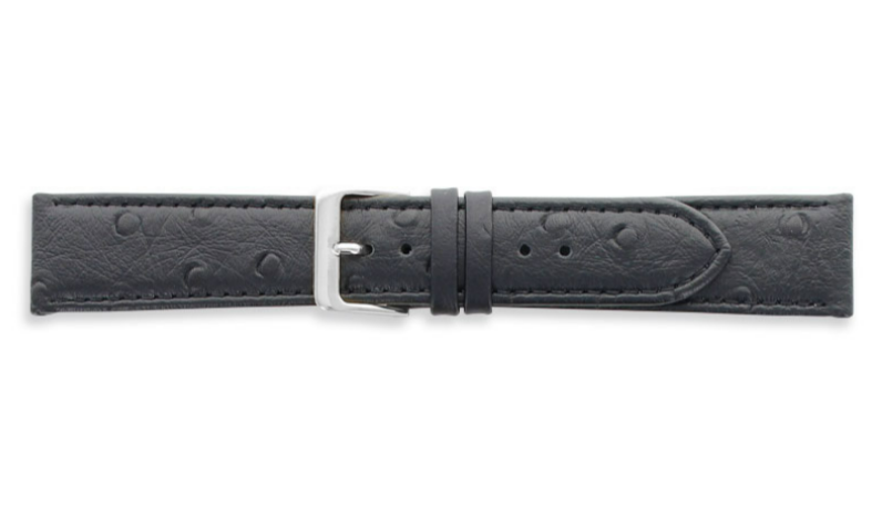 Premium quality cowhide leather watch strap, ostrich imitation, black