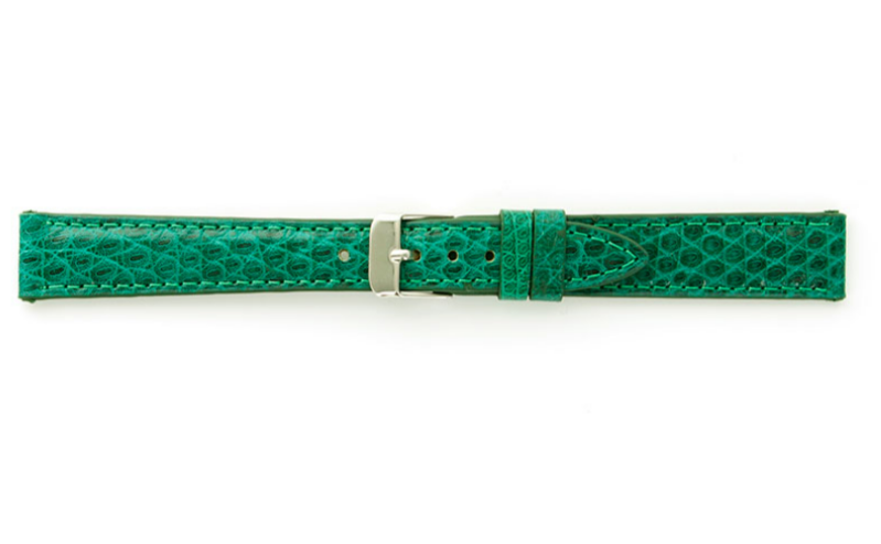 Lizard leather watch strap, tone-on-tone stitching, green