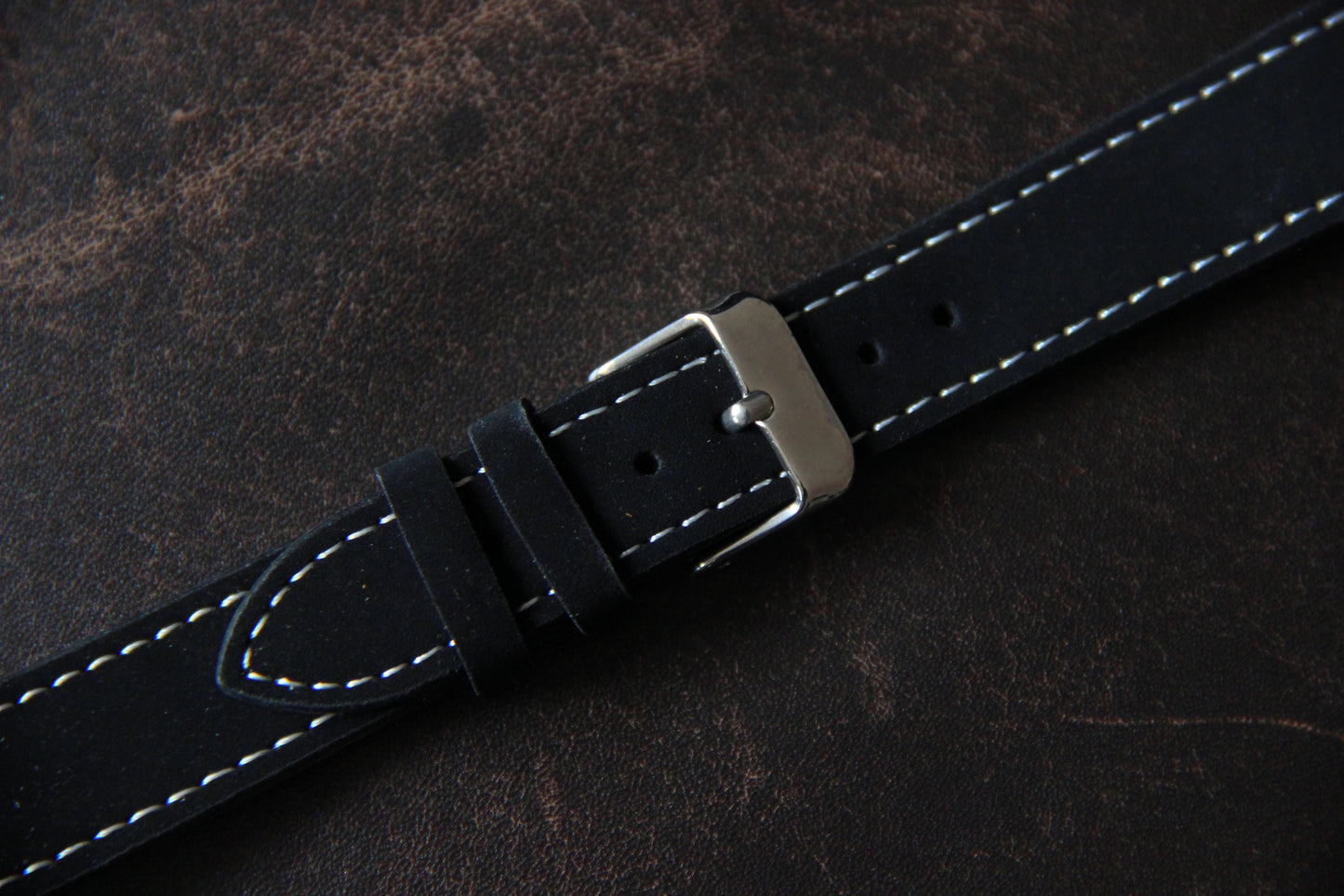 Bracelets de montres cuir aspect velours, noir - Couture contrastée