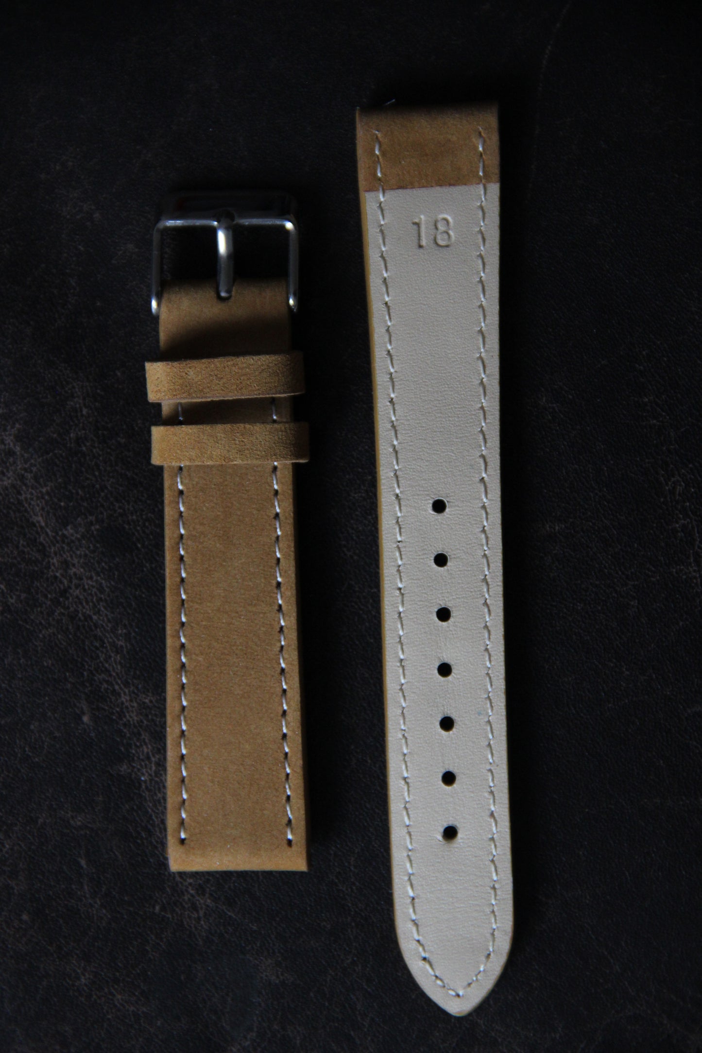Velvet look leather watch straps, beige - Contrasting stitching