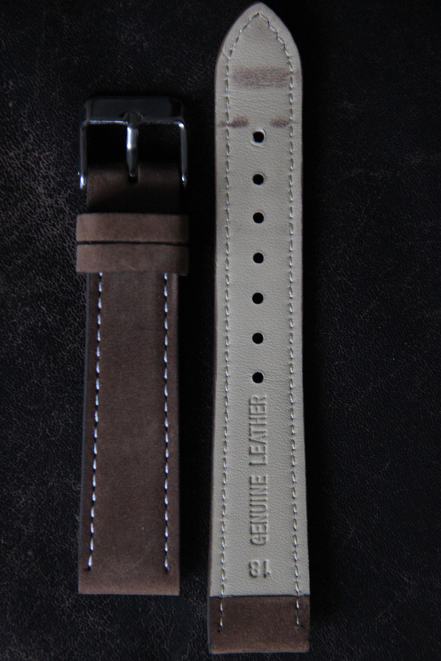 Velvet look leather watch straps, brown - Contrasting stitching