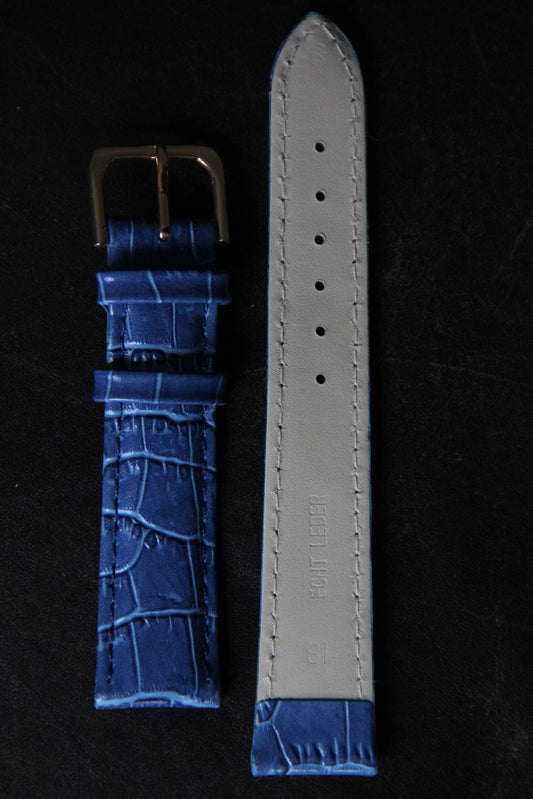 Blue crocodile effect bovine leather strap